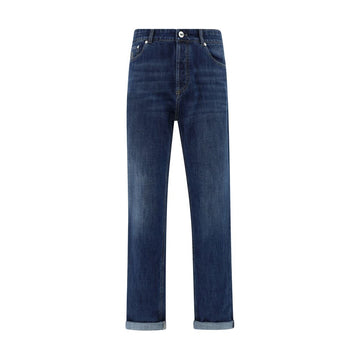 Brunello Cucinelli Blue Cotton Straight-Leg Jeans