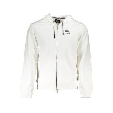 La Martina White Cotton Men Sweater with Hood and Zip Pockets