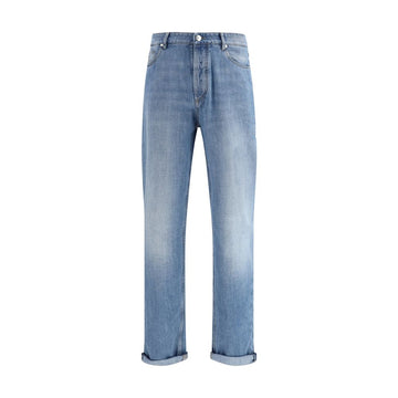 Brunello Cucinelli Light Blue Cotton Straight-Leg Jeans