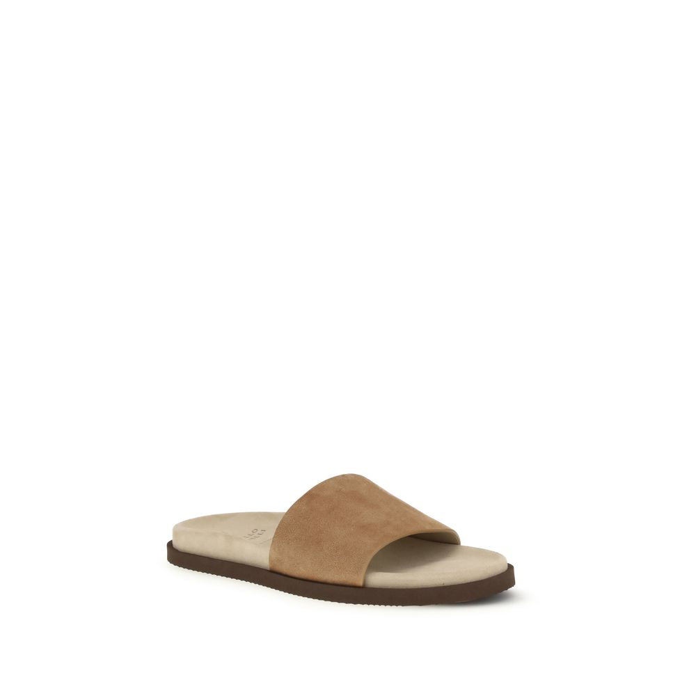 Brunello Cucinelli Beige Lamb Ovis Aries Aries Flat Sandals